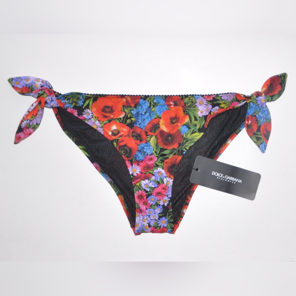 NEW Dolce & Gabbana Black Floral Print Bikini Swimsuit Bottoms US Medium M